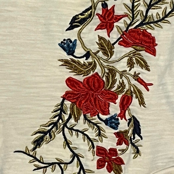 Cream and red floral embroidered short sleeve shirt #preppy #holiday #fl… - Picture 4 of 6